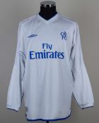 Jimmy Floyd Hasselbaink white and blue No.9 Chelsea long-sleeved shirt, 2002