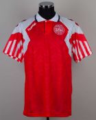 Red and white No.11 Denmark short-sleeved shirt, 1993