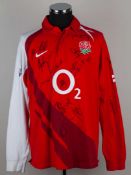 Red England rugby autographed long-sleeved shirt, 2007