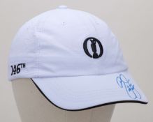 A white 146th Open Golf Championship baseball cap autographed by Ricky Fowler&nbsp;