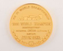 Ayrton Senna yellow-metal 1988 McLaren team championship medal