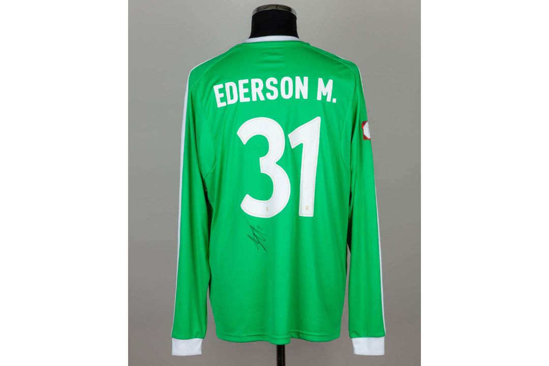 Ederson green and white No.31 Manchester City match prepared Community Shield shirt, 2019 - Image 2 of 6