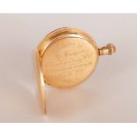 Herbert Burgess 18ct gold cased presentation hunter pocket watch by Russells Ltd