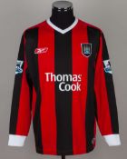 Antoine Sibierski red and black No. 10 Manchester City match worn long-sleeved shirt, 2004