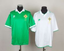 Sammy McIlroy two match issued Northern Ireland shirts