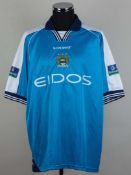 Lee Peacock blue and white No.24 Manchester City long-sleeved shirt, 1999-2000
