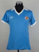 Brian Kidd sky-blue and white No.9 Manchester City short-sleeved shirt, 1978