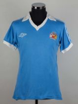 Brian Kidd sky-blue and white No.9 Manchester City short-sleeved shirt, 1978