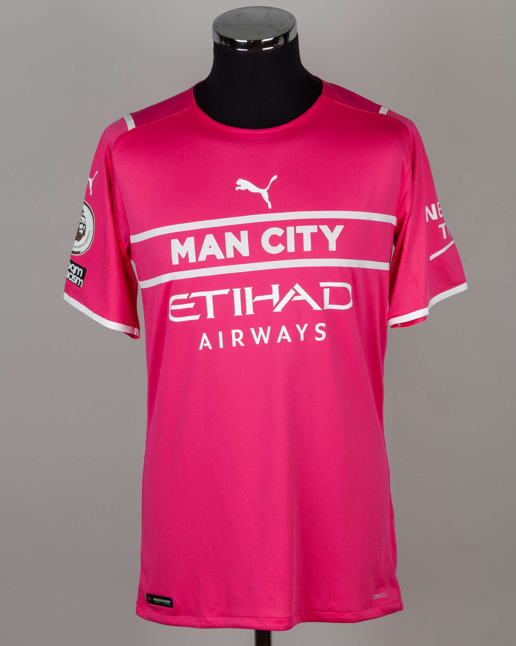 Ederson pink and white No.31 Manchester City match prepared short-sleeved shirt, 2021-22