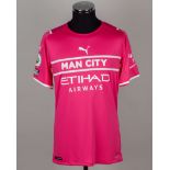 Ederson pink and white No.31 Manchester City match prepared short-sleeved shirt, 2021-22