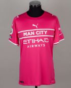 Ederson pink and white No.31 Manchester City match prepared short-sleeved shirt, 2021-22