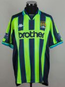 Kevin Horlock yellow and navy No.6 Manchester City match issued playoff final shirt, 1999