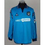 Marc Vivien Foe blue and white No.23 Manchester City match worn long-sleeved shirt, 2002
