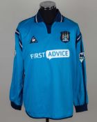 Marc Vivien Foe blue and white No.23 Manchester City match worn long-sleeved shirt, 2002
