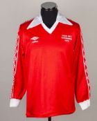 Colin Bell red and white Colin Bell Testimonial spare long-sleeved shirt, 1978