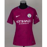 Nicolas Otamendi purple No.30 Manchester City v. Cardiff City match worn shirt, 2018