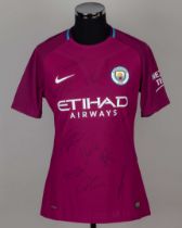 Nicolas Otamendi purple No.30 Manchester City v. Cardiff City match worn shirt, 2018
