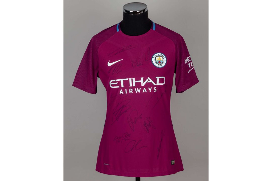 Nicolas Otamendi purple No.30 Manchester City v. Cardiff City match worn shirt, 2018 - Image 1 of 5