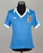 Sky-blue and white No.11 Manchester City match worn short-sleeved shirt, 1977-78