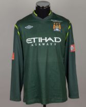 Joe Hart green No.25 Manchester City Community Shield match worn goalkeepers shirt, 2011