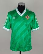 Sammy McIlroy green No.14 Northern Ireland match worn short-sleeved shirt, 1986