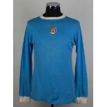 Denis Law sky-blue and white No.9 Manchester City long-sleeved shirt, 1973