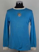 Denis Law sky-blue and white No.9 Manchester City long-sleeved shirt, 1973