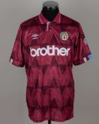 Maroon No.6 Manchester City match worn short-sleeved shirt, 1990-92