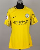Ederson yellow and black No.31 Manchester City match worn goalkeeper shirt, 2017-18