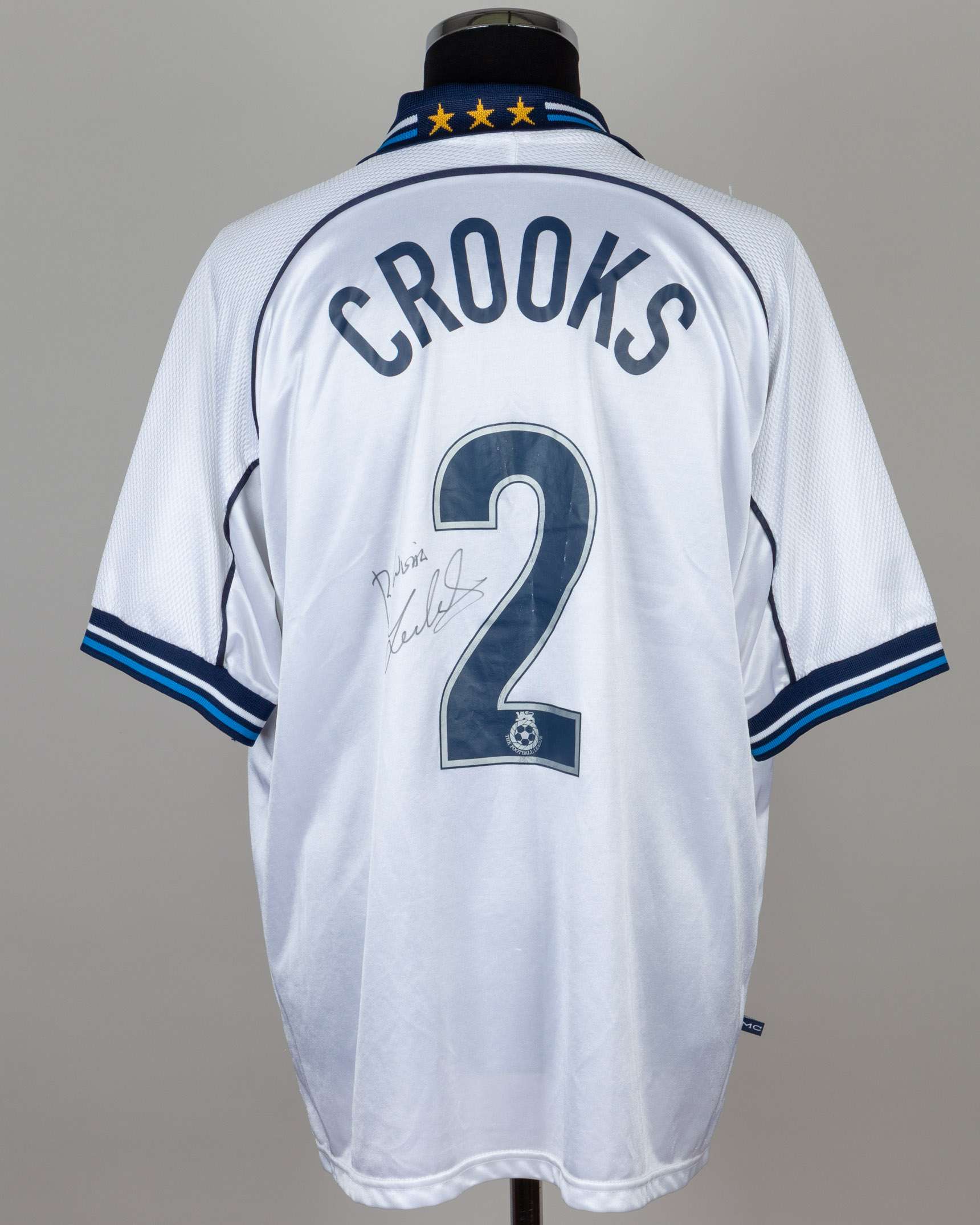 Lee Crooks white and blue No.2 Manchester City match worn short-sleeved shirt, 1999 - Image 2 of 6