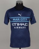 Joao Cancelo blue No.27 Manchester City match issued short-sleeved shirt, 2022