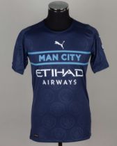 Joao Cancelo blue No.27 Manchester City match issued short-sleeved shirt, 2022