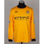 Stuart Taylor yellow and black No.12 Manchester City match issued goalkeepers shirt, 2010-11
