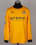 Stuart Taylor yellow and black No.12 Manchester City match issued goalkeepers shirt, 2010-11
