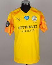 Claudio Bravo yellow No.1 Manchester City match issued short-sleeved shirt, 2020
