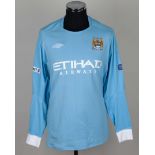 Joleon Lescott sky-blue No.19 Manchester City match worn long-sleeved shirt, 2011
