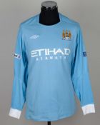 Joleon Lescott sky-blue No.19 Manchester City match worn long-sleeved shirt, 2011