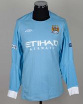 Joleon Lescott sky-blue No.19 Manchester City match worn long-sleeved shirt, 2011