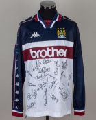 Eddie McGoldrick blue, maroon and white No.4 Manchester City match worn shirt, 1997