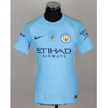 Kyle Walker sky-blue No.2 Manchester City match worn short-sleeved shirt, 2017