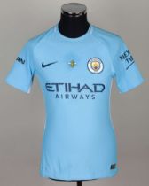 Kyle Walker sky-blue No.2 Manchester City match worn short-sleeved shirt, 2017