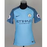 Leroy Sane sky-blue No.19 Manchester City match worn short-sleeved shirt, 2017