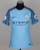 Leroy Sane sky-blue No.19 Manchester City match worn short-sleeved shirt, 2017