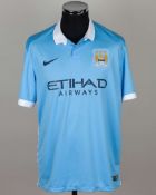 Peter Beagrie sky-blue and white No.11 Manchester City match worn short-sleeved shirt, 2015