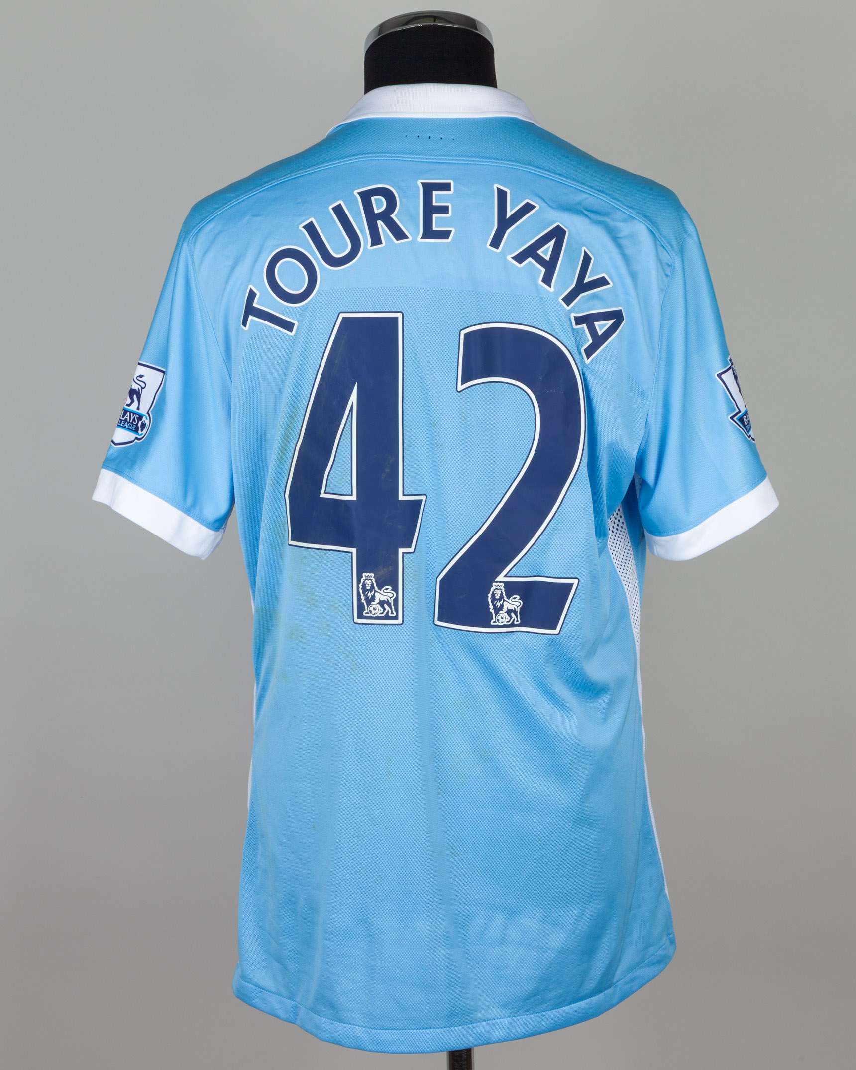 Yaya Toure sky-blue No.42 Manchester City match worn short-sleeved shirt, 2016 - Image 2 of 5