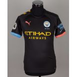 Angelino black and yellow No.12 Manchester City v. Burnley match worn shirt, 2019