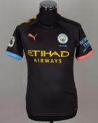 Angelino black and yellow No.12 Manchester City v. Burnley match worn shirt, 2019