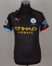 Angelino black and yellow No.12 Manchester City v. Burnley match worn shirt, 2019