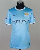 Fernandinho sky-blue No.25 Manchester City match worn short-sleeved shirt, 2014