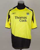 Stephen Jordan yellow, black and white No.4 Manchester City short-sleeved shirt, 2006-07